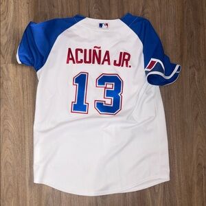 Youth MLB White and Royal Blue Acuña Jr. #13 Size YL